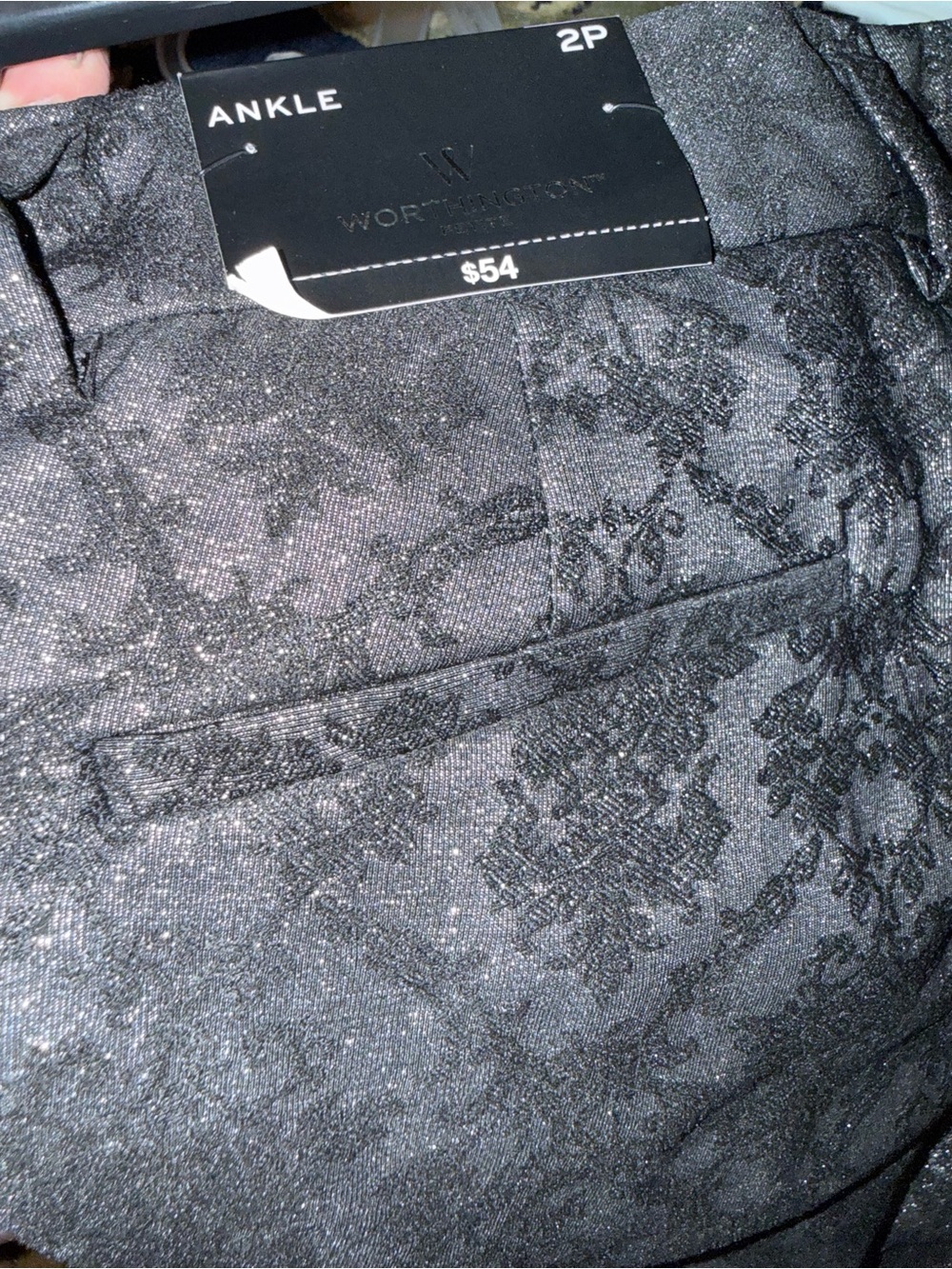 Black Brocade Straight-Leg Dress Pants With Shimmer Detail - Picture 3 of 3
